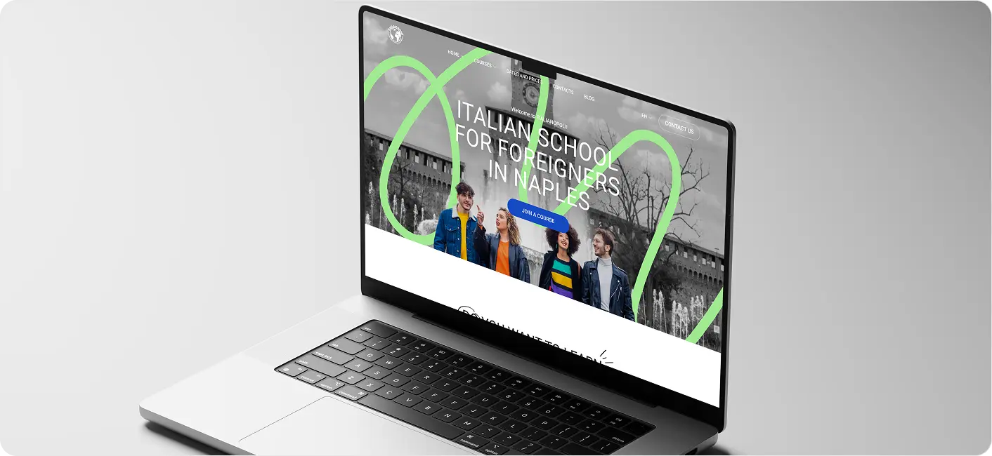 Mockup of website Italianopoli desktop