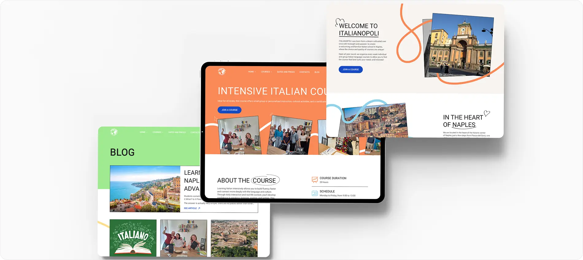 Mockup of various pages Italianopoli
